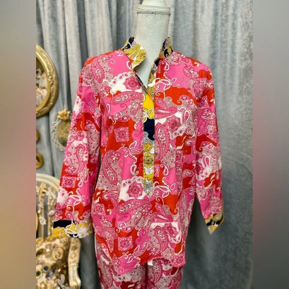 Vibrant Pink and Red Paisley Blouse and Pants